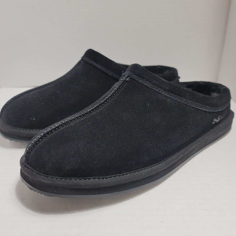 MyPillow MySlippers Men's Slip-On Black Suede Leather Slippers 4 Tier Cushion
